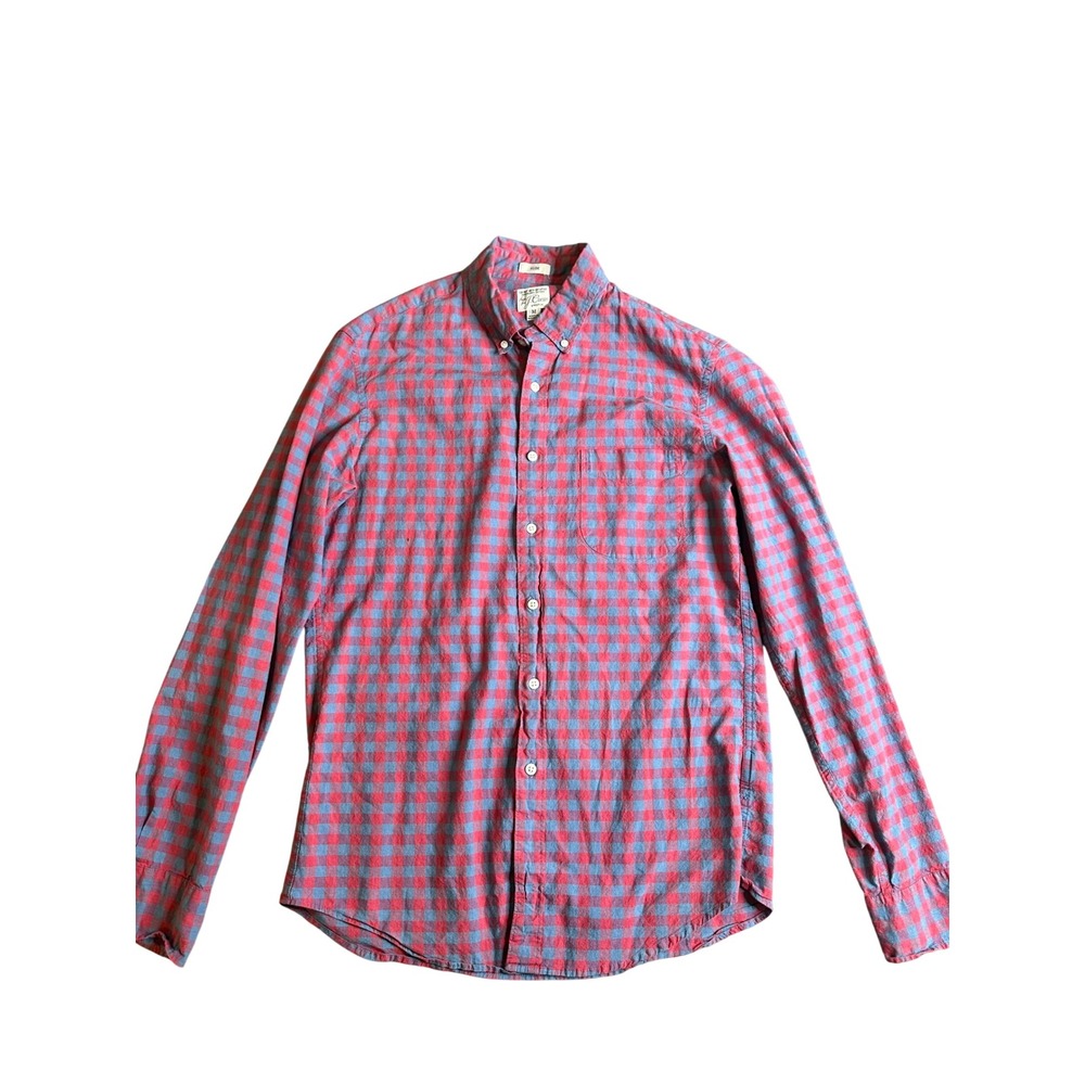 J.Crew Men's Red Blue Gingham‎ Slim Secret Wash Stretch Button Down Shirt Medium